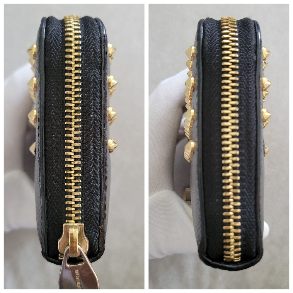 BURBERRY Studded Black Patent Leather Zip Wallet - Picture 4 of 5